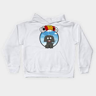 Silly black dog has a broken parachute Kids Hoodie